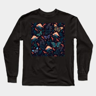 Butterflies and plants night elegant seamless pattern handmade illustration painting Long Sleeve T-Shirt